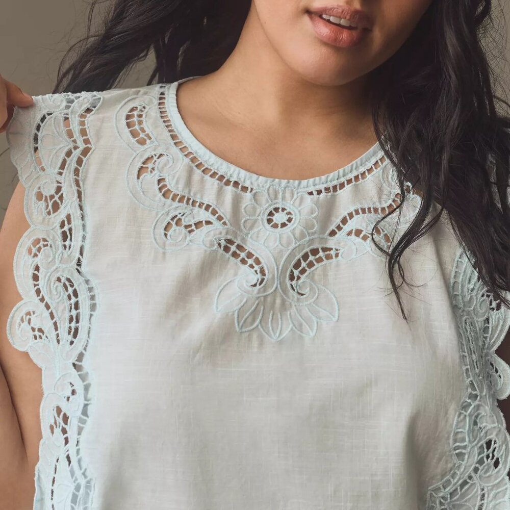 By Anthropologie Cutwork Lace Hanky Blouse top  xL blue color new nwt - Picture 5 of 7
